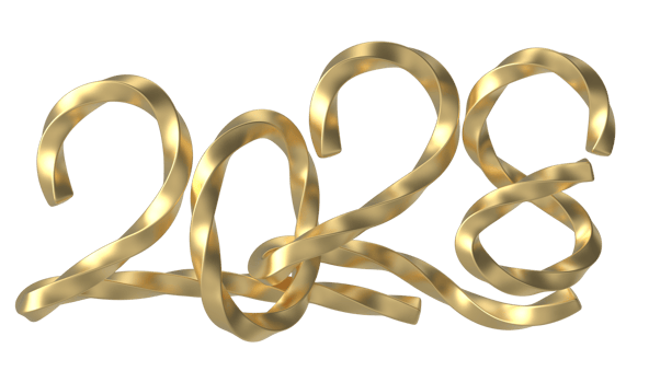 Happy New Year 2028 Gold 3D Render png