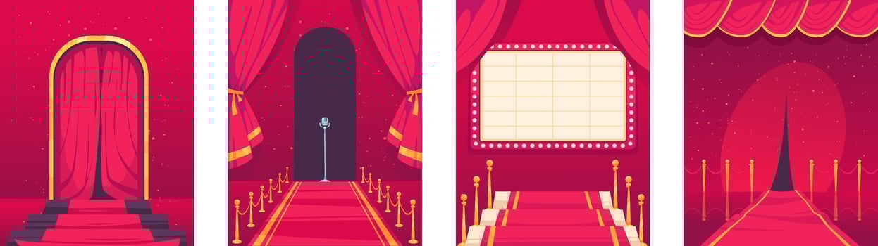 Theater-Themed Illustrations with Red Curtains and Carpets vector
