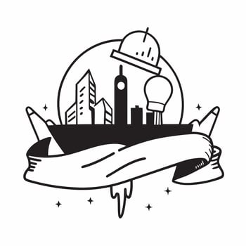 Person with a Houston cityscape oil rig and hard hat overlay symbolizing industrial city lifestyle in double exposure with copy space concept as A person intertwined with the Hous Clean vector