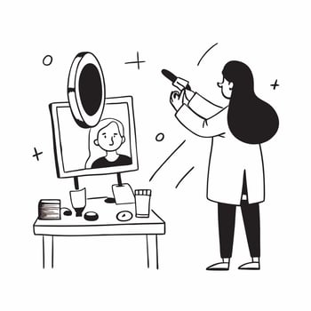 Makeup Artist Demonstrating Primer Application in Studio with Copy Space concept as Wide shot of a makeup artist demonstrating primer application in a professional studio The came Clean vector