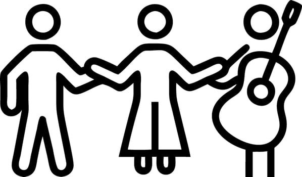 Christian family group holds hands prays with Bible plays guitar for worship giving thanks sharing gospel seeking Gods blessing concept as Image highlights faith togetherness sing Clean vector