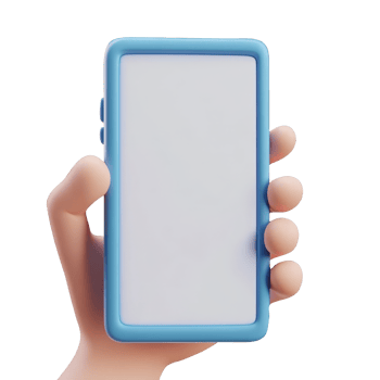 3d Hand holding blue smartphone displaying display empty blank white screen, ideal for mobile app mockup presentation cutout isolated on a transparent background png