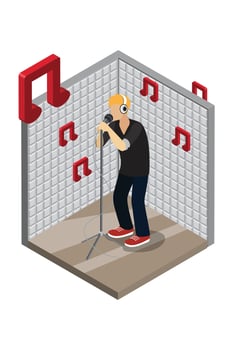 an illustration of a man singing into a microphone vector