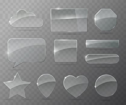 A set of glass icons or geometric shapes vector