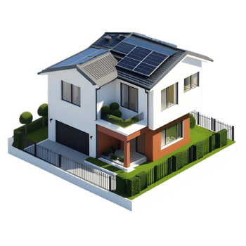 Clean energy for home, solar power, white background, 3d design. png