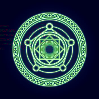 Neon Green Mystical Circle. The Path of Sacred Enlightenment vector