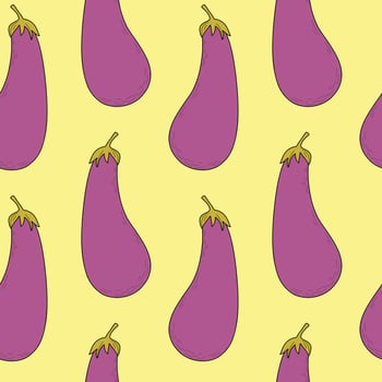 Pattern with eggplants. Vegetable seamless pattern with yellow background vector
