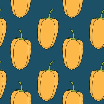 Pattern with yellow pepper, Bell peper. Vegetable seamless pattern with blue background vector