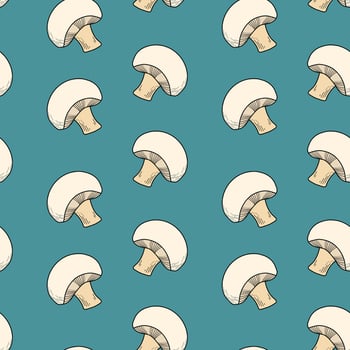 Pattern with champignons on a blue background vector