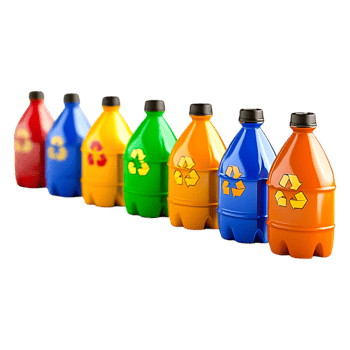 Colorful Recyclable Plastic Bottles in a Row for Environmental Awareness png