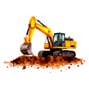Excavator Machine Digging Soil with Earth Mound in Construction Site png