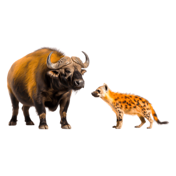 Engaging Encounter Between Water Buffalo and Spotted Hyena in Nature png