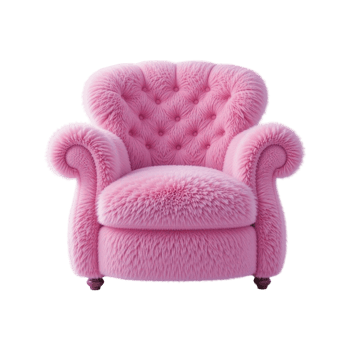 Pink Fuzzy Armchair Plush Texture Tufted Back Feminine Decor Cozy Seating png