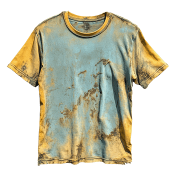 A stained and faded yellow and blue t shirt png