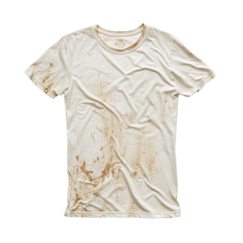A dirty white t shirt shows mud stains png