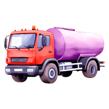 Bright Red Water Tank Truck with Purple Tank for Construction Use png
