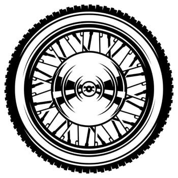 Black and White Motorcycle Wheel with Spokes and Tire Tread vector