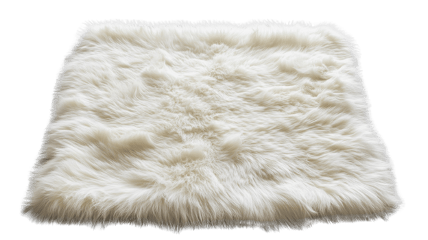 Soft White Fluffy Sheepskin Rug Texture. isolated png