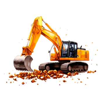 Heavy Excavator Operating on Construction Site with Dirt Pile png