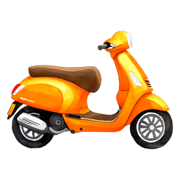 Bright Orange Scooter in a Playful Watercolor Style Illustration png
