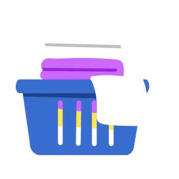 A basket with towels and a towel in it png