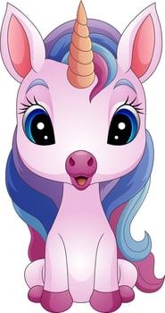 Cartoon illustration of cute unicorn sitting vector