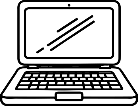 A laptop computer with a black and white outline png