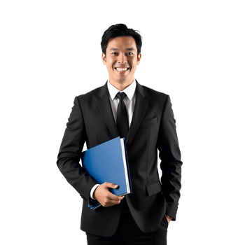 A man in a suit holding a folder png