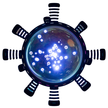 A blue virus with glowing lights png
