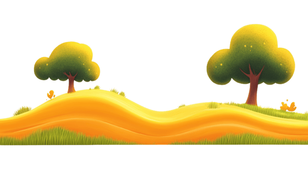 Cartoon Landscape With Two Trees On Rolling Hills png