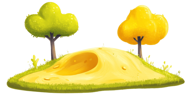 Yellow Hilltop Scene With Two Cartoon Trees png