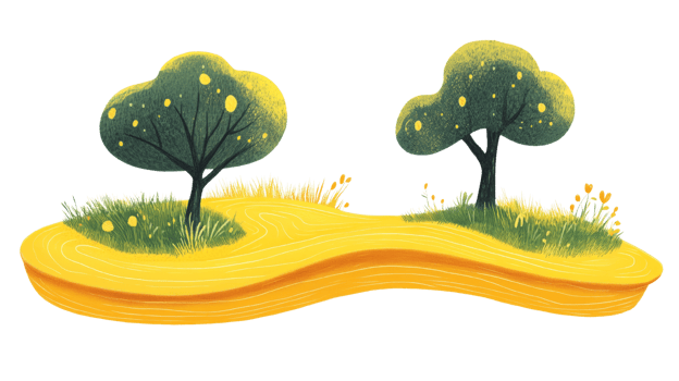 Two Trees on a Yellow Hilly Island Landscape png