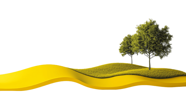 Yellow Landscape with Two Green Trees on Hill png