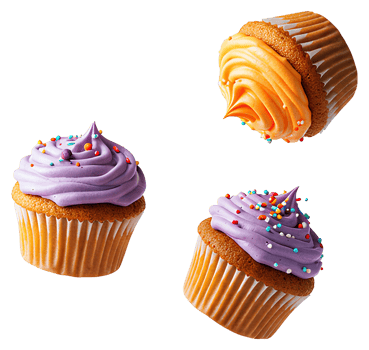 Cupcakes and muffins falling isolated High-resolution of cupcakes and muffins tumbling together ideal for bakery promotions dessert recipes or playful designs png