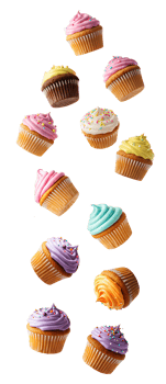 Cupcakes falling down High-quality of colorful cupcakes tumbling mid-air perfect for bakery ads dessert blogs or playful food presentations isolated on transparent background png