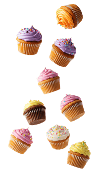 Falling cupcakes isolated on transparent background Dynamic of cupcakes cascading down great for dessert promotions bakery branding or fun social media content png