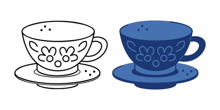 Two patterned cups and saucers. Hand drawn clip art for your project. vector