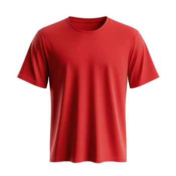 3d Red crew neck t-shirt lying flat, short sleeved mockup graphic design against cutout isolated on a transparent background png