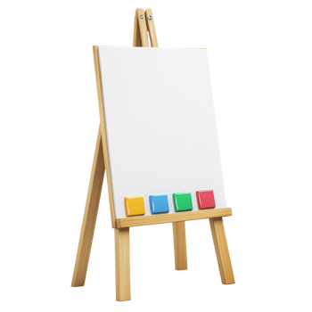 Wooden Easel With Blank Canvas and Colorful Squares png