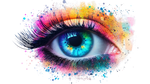 A Vibrant Colorful Eye With Artistic Makeup png