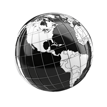 A sleek black and white globe representing the world png
