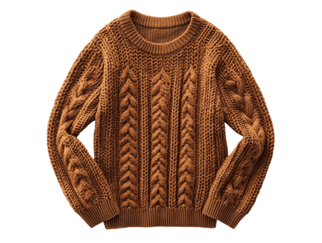Brown Cable Knit Sweater Autumn Winter Fashion Apparel png