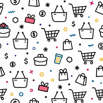 shopping seamless pattern with shopping bags and other ite white backgroundms vector