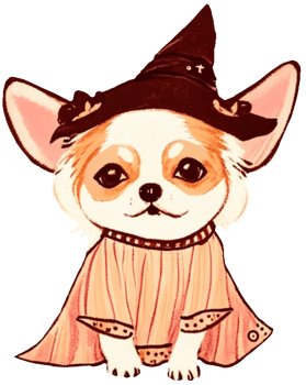 funny cute Halloween chihuahua puppy dog pet cartoon in witch costume sit isolated-AI Generated element illustration png