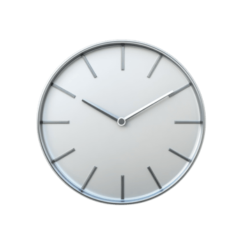 A minimalist silver framed clock shows the time png