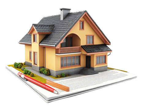 Yellow House Model on Legal Documents Ready for Signing png