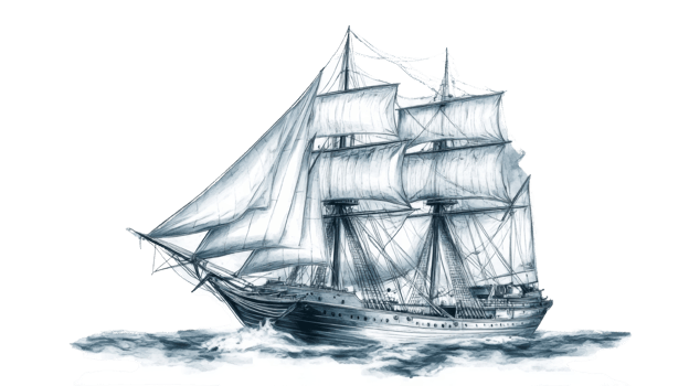 A Detailed Drawing Of A Majestic Sailing Ship. isolated png