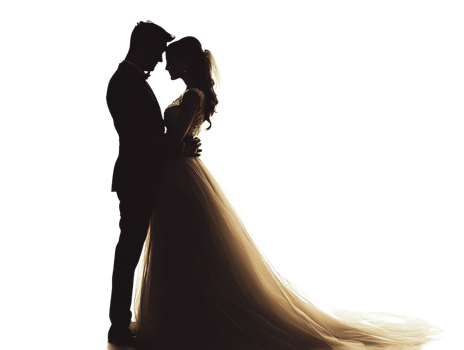 Silhouetted Couple Embracing Intimate Wedding Pose png
