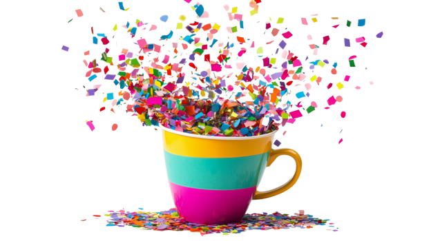 Colorful Confetti Exploding From a Striped Mug png