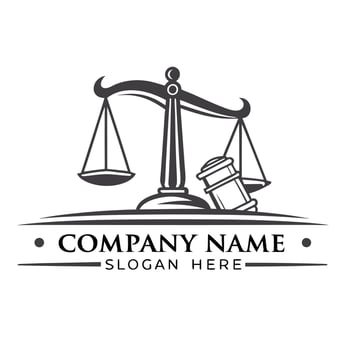 a justice scale with a hammer and scales logo on a white background vector